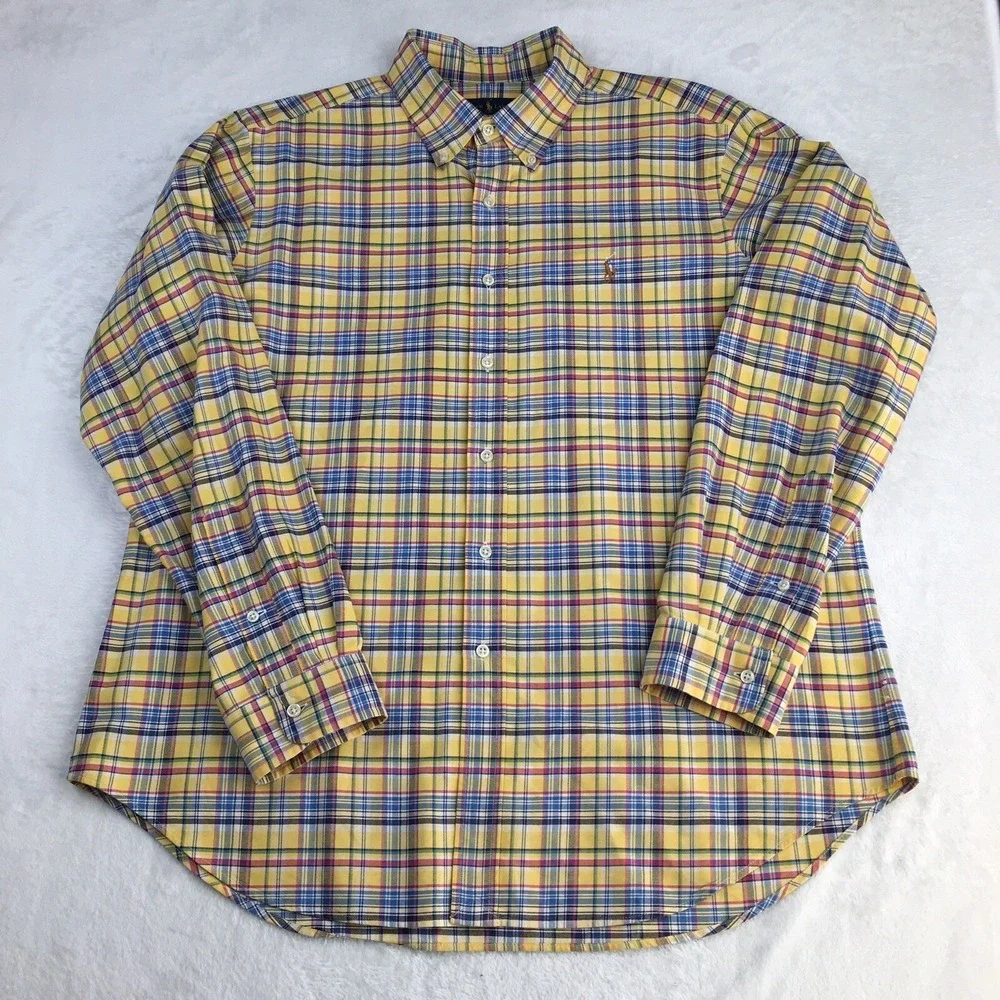 Ralph Lauren Shirt Mens XL Yellow Plaid Classic Fit Embroidered Long Sleeves - Picture 6 of 10